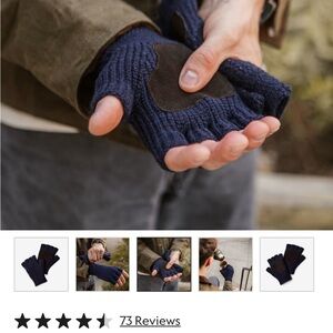 Men's Navy and Brown Fingerless Gloves
